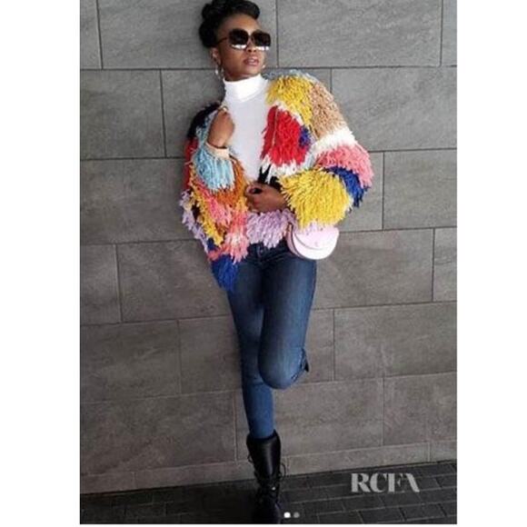 Alice + Olivia Fawn Multicolor Fringe Jacket rainbow yarn crochet size XS - Picture 3 of 12